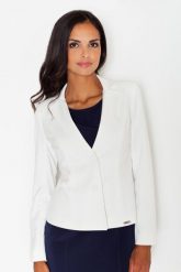 Ecru Elegancki Taliowany Żakiet Zapinany na Dwa Guziki. Zielone marynarki i żakiety Figl, l, bez wzorów, z elastanu, eleganckie. Za 259.00 zł.