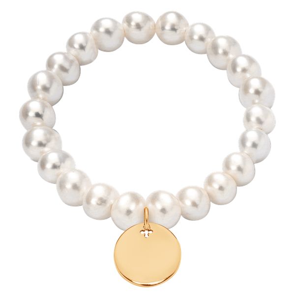 Bransoletka z pozłacanym medalikiem na dużych białych perłach. Białe bransoletki Lilou, z perłą, pozłacane. Za 432.50 zł.
