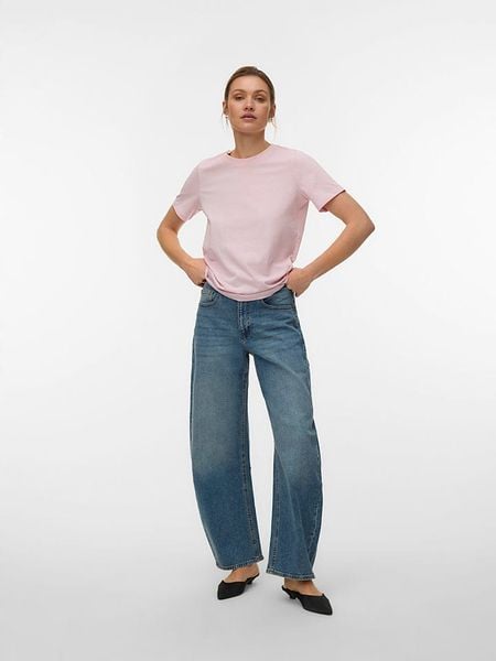 Vero Moda Koszulka w kolorze jasnoróżowym rozmiar: S. Różowe bluzki Vero Moda, s, bez wzorów, z bawełny, bez kołnierzyka, bez ramiączek. Za 40.95 zł.