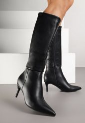 Czarne Eleganckie Kozaki na Obcasie Typu Szpilka ze Szpiczastym Noskiem Latirisa. Czarne kozaki Renee, z jeansu, ze szpiczastym noskiem, bez obcasa, na obcasie, bez zapięcia. Za 159.99 zł.