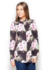 Koszula w Kwiaty na Czarnym Tle ze Stójką Zapinana na Zatrzaski. Czarne koszule Katrus, xl, bez wzorów, z elastanu, bez kołnierzyka, bez ramiączek. Za 159.00 zł.