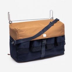 Second Life - Torba stajenna granatowo-brązowa. Brązowe torby na ramię FOUGANZA, bez wzorów, z materiału, na ramię, duże, bez dodatków. Za 199.00 zł.