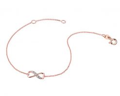 Bransoletka z różowego złota z diamentami - serce, nieskończoność - 0,02 ct - próba 375. Czerwone bransoletki Apart, z diamentem, złote. Za 829.00 zł.