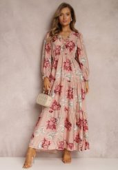 Różowa Sukienka Afarin. Czerwone sukienki Renee, na randkę, l, bez wzorów, boho, bez kołnierzyka, bez ramiączek, maxi, rozkloszowane. Za 69.99 zł.