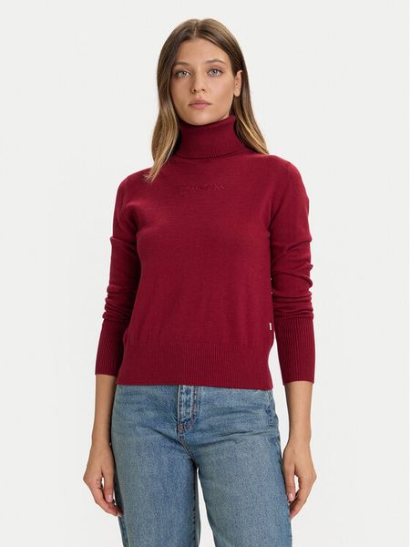 Guess Jeans Golf W4BR15 Z3HO2 Czerwony Regular Fit. Czerwone golfy Guess Jeans, xxl, z aplikacjami, z jeansu, bez ramiączek. Za 349.00 zł.