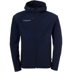 Kurtka softshell Uhlsport Essential. Niebieskie kurtki sportowe Uhlsport, bez wzorów, z materiału, bez kaptura, do piłki nożnej. W wyprzedaży za 432.00 zł.