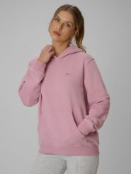4F Bluza dresowa relaxed z kapturem damska - różowa L. Czerwone bluzy 4f, l, bez wzorów, z bawełny, z kapturem. Za 149.99 zł.
