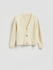 Wełniany kardigan - jasnożółty. Żółte kardigany Reserved, l, bez wzorów, z wełny. Za 199.99 zł.