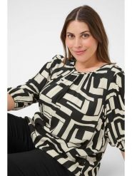 KAFFE curve Bluzka "Marina" w kolorze kremowo-czarnym rozmiar: 46. Brązowe bluzki KAFFE curve, s, bez wzorów, z wiskozy, klasyczne, bez kołnierzyka, bez ramiączek. Za 86.99 zł.