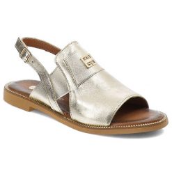 Złote Sandały Armodo Wygodne Obuwie Damskie. Żółte sandały Armodo, bez wzorów, z jeansu, eleganckie, bez obcasa, na płaskiej podeszwie, bez zapięcia. Za 329.00 zł.