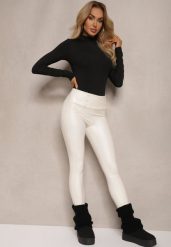 Białe Legginsy Push-Up z Ekoskóry Ocieplone Polarkiem Alabella. Białe legginsy Renee, m, bez wzorów, z jeansu. Za 39.99 zł.