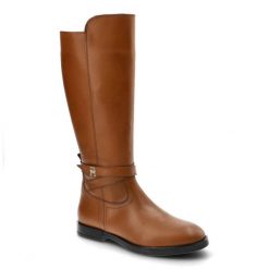 Brązowe Kozaki Damskie Tommy Hilfiger Eleganckie Skórzane Buty. Brązowe kozaki TOMMY HILFIGER, ze skóry, bez obcasa, na obcasie, bez zapięcia. Za 689.00 zł.