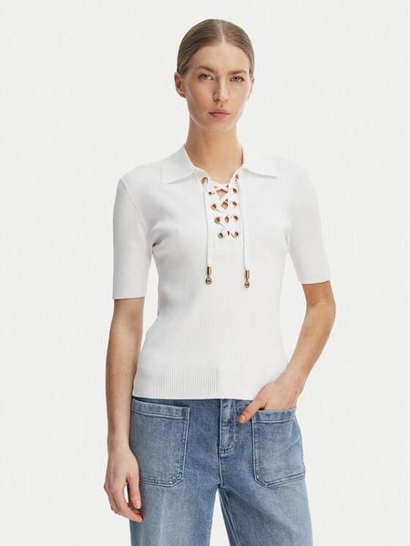 MICHAEL Michael Kors Bluzka MS661FZ5ZV Biały Slim Fit. Białe bluzki MICHAEL Michael Kors, s, bez wzorów, z wiskozy, bez kołnierzyka, bez ramiączek. Za 417.99 zł.