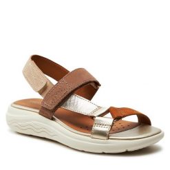 Sandały Geox. Brązowe sandały Geox, bez wzorów, bez obcasa, na płaskiej podeszwie, bez zapięcia. Za 389.99 zł.