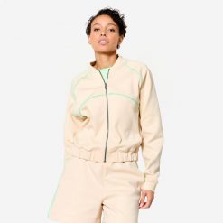 Bluza fitness bomberka damska Domyos. Brązowe bluzy DOMYOS, m, bez wzorów, z bawełny, bez kaptura. W wyprzedaży za 119.99 zł.