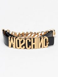 Moschino Skórzany pasek w kolorze czarnym rozmiar: 40. Czarne paski MOSCHINO, bez wzorów, z materiału. Za 342.95 zł.