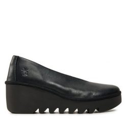 Półbuty Fly London. Czarne czółenka Fly London, bez wzorów, bez obcasa, na koturnie, bez zapięcia. Za 269.99 zł.