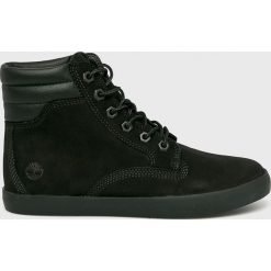 Timberland - Botki. Czarne botki Timberland, bez wzorów, z materiału, z okrągłym noskiem, bez obcasa, na obcasie, bez zapięcia. W wyprzedaży za 469.90 zł.