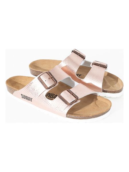 Sunbay Klapki "Trefle" w kolorze różowozłotym rozmiar: 40. Różowe klapki Sunbay, bez wzorów, z otwartym noskiem, bez obcasa. Za 164.95 zł.