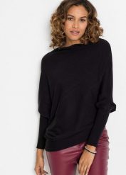Sweter kimonowy. Czarne swetry bonprix, bez wzorów, bez ramiączek. Za 54.99 zł.