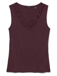 Vero Moda Top w kolorze bordowym rozmiar: XS. Czerwone topy Vero Moda, xs, bez wzorów, z koronki, bez kołnierzyka, bez ramiączek. Za 56.95 zł.