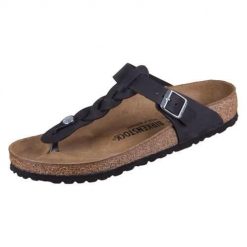 Japonki damskie Birkenstock Gizeh. Czarne klapki Birkenstock, bez wzorów, z materiału, bez obcasa. Za 832.00 zł.