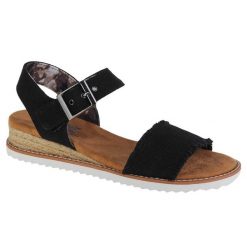 Sandały do chodzenia damskie, Skechers Desert Kiss-Adobe Princess. Czarne sandały Skechers, bez wzorów, z gumy, sportowe, bez obcasa, bez zapięcia. Za 293.00 zł.