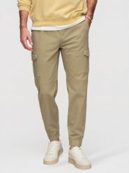Spodnie męskie JOGGERY z zapinanymi kieszeniami cargo - khaki V1 - Rozmiar: S. Zielone kurtki Ombre Clothing, m, bez wzorów, z bawełny, bez kaptura. Za 249.99 zł.