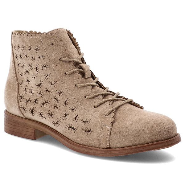 Beżowe Botki S.Barski Modne Obuwie Damskie. Brązowe botki S.BARSKI, w ażurowe wzory, bez obcasa, bez zapięcia. Za 149.00 zł.