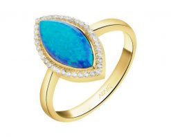 Złoty pierścionek z opalitem i cyrkoniami. Żółte pierścionki Apart, z cyrkonią, złote. Za 3,599.00 zł.