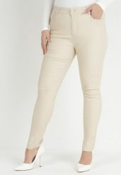 Jasnobeżowe Spodnie Skinny Push Up Zami. Brązowe spodnie materiałowe Born2be, na co dzień, uniwersalny, z aplikacjami, z jeansu. Za 79.99 zł.