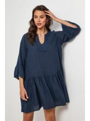 Lin Passion Lniana sukienka w kolorze granatowym rozmiar: 36/38. Niebieskie sukienki Lin Passion, bez wzorów, ze lnu, klasyczne, bez kołnierzyka, bez ramiączek, mini. Za 173.99 zł.