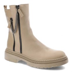 Beżowe Botki Nessi Wygodne Skórzane Buty Damskie. Brązowe botki Nessi, bez wzorów, ze skóry, bez obcasa, bez zapięcia. Za 429.00 zł.