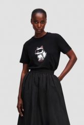 KARL LAGERFELD Czarny damski t-shirt Ikon Sketch Choupette. Czarne t-shirty KARL LAGERFELD, xs, bez wzorów, z materiału, bez kołnierzyka, bez ramiączek. W wyprzedaży za 239.99 zł.