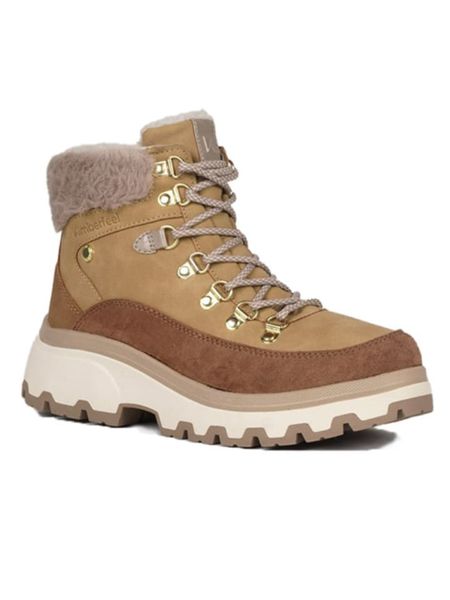 Kimberfeel Botki zimowe "Celina" w kolorze jasnobrązowym rozmiar: 39. Brązowe botki Kimberfeel, na zimę, bez wzorów, z materiału, bez obcasa, bez zapięcia. Za 217.99 zł.