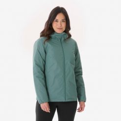 Kurtka turystyczna damska zimowa Quechua NH100 -5°C wodoodporna. Brązowe kurtki narciarskie QUECHUA, m, bez wzorów, z materiału, z kapturem, narciarskie. Za 129.99 zł.