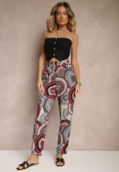 Czerwone Szerokie Spodnie z Bawełny High Waist w Abstrakcyjny Wzór Jorivaess. Czerwone spodnie materiałowe Renee, do pracy, l, bez wzorów, z bawełny, z podwyższonym stanem. Za 29.99 zł.