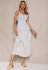 Niebieska Boho Sukienka Wiskozowo-Bawełniana z Guzikami na Ramiączkach w Kwiatowy Print Lildexis. Niebieskie sukienki Renee, na co dzień, na lato, l, bez wzorów, z bawełny, boho, bez kołnierzyka, bez ramiączek, maxi, proste. Za 239.99 zł.