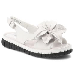 Sandały damskie Vinceza, cholewka ze skóry naturalnej ozdobna kokarda i miękka wkładka, biała, 66917. Białe sandały VINCEZA, z aplikacjami, ze skóry, klasyczne, bez obcasa, bez zapięcia. Za 169.00 zł.