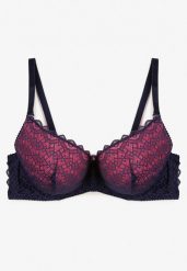 Granatowo-Różowy Biustonosz Full Cup z Delikatnym Geometrycznym Wzorem Avatyra. Niebieskie biustonosze Renee, bez wzorów. Za 19.99 zł.