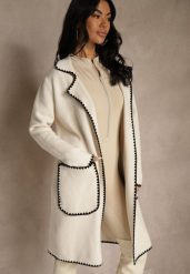 Beżowy Kardigan z Haftowaną Lamówką Tuscele. Brązowe kardigany Renee, s, bez wzorów, z jeansu. Za 129.99 zł.