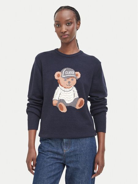 Guess Sweter W6BR84 Z1927 Granatowy Regular Fit. Niebieskie swetry Guess, s, z aplikacjami, z wiskozy, bez ramiączek. Za 394.99 zł.