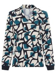 Olsen Bluzka w kolorze niebiesko-granatowo-czarnym rozmiar: 36. Czarne bluzki Olsen, bez wzorów, bez kołnierzyka, bez ramiączek. Za 73.99 zł.