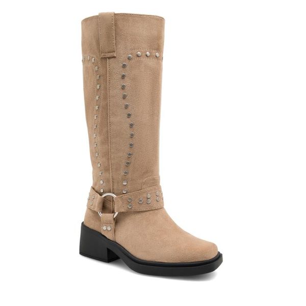 Kozaki Jenny Fairy. Brązowe kozaki Jenny Fairy, bez obcasa, na słupku, bez zapięcia. Za 159.99 zł.