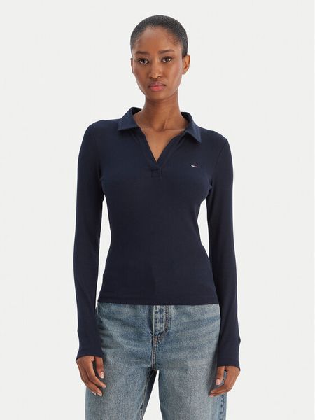 Tommy Jeans Bluzka Essential DW0DW21933 Granatowy Slim Fit. Niebieskie bluzki Tommy Jeans, xs, bez wzorów, z bawełny, bez kołnierzyka, bez ramiączek. Za 259.99 zł.