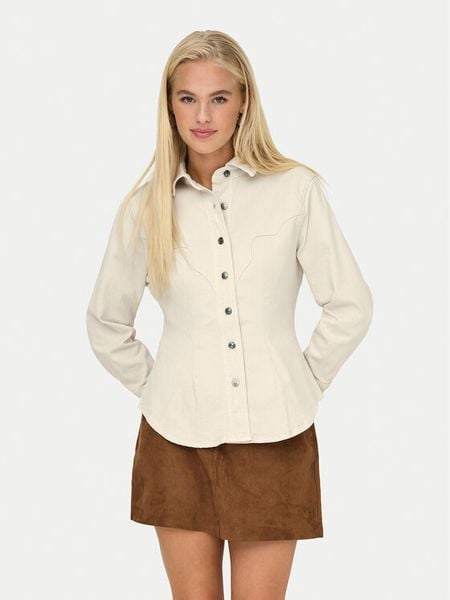 ONLY Koszula jeansowa Perla 15359156 Beżowy Slim Fit. Brązowe koszule Only, m, bez wzorów, z bawełny, bez kołnierzyka, bez ramiączek. Za 141.99 zł.