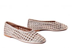 GIOSEPPO 78242 Embeya platinum, baleriny damskie. Żółte baleriny Gioseppo, w ażurowe wzory, ze skóry, bez obcasa. Za 382.42 zł.