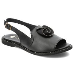 Czarne Sandały Armodo Modne Obuwie Damskie Z Broszką. Czarne sandały Armodo, bez wzorów, ze skóry, eleganckie, bez obcasa, bez zapięcia. Za 359.00 zł.