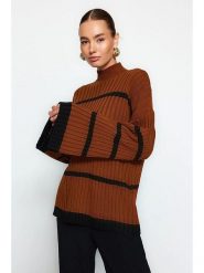 Trendyol Sweter w kolorze brązowo-czarnym rozmiar: S. Brązowe swetry Trendyol, s, bez wzorów, ze splotem, bez ramiączek. Za 83.03 zł.