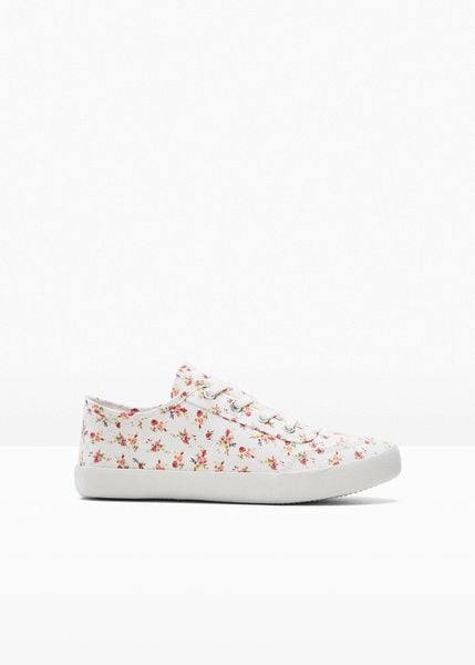 Sneakersy z bawełnianego płótna. Białe obuwie sportowe bonprix, z bawełny, bez zapięcia. Za 82.99 zł.